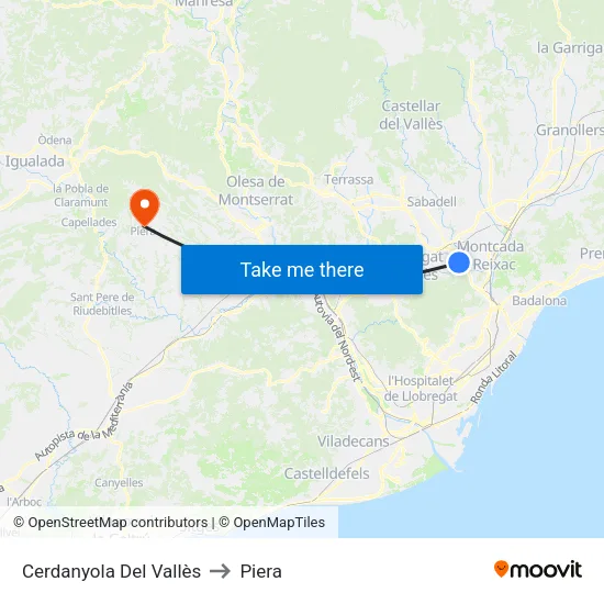 Cerdanyola Del Vallès to Piera map