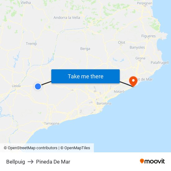 Bellpuig to Pineda De Mar map