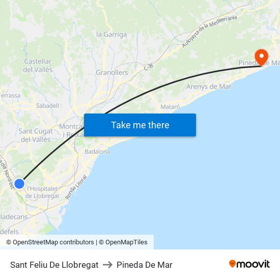 Sant Feliu De Llobregat to Pineda De Mar map