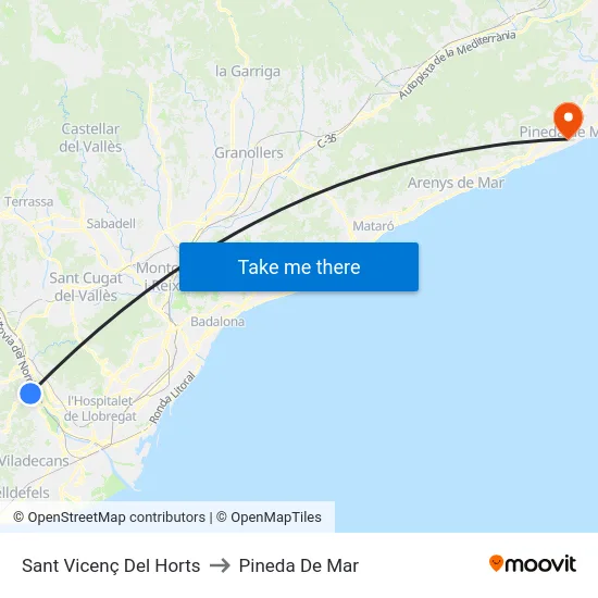 Sant Vicenç Del Horts to Pineda De Mar map