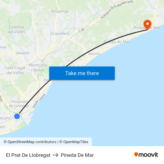 El Prat De Llobregat to Pineda De Mar map