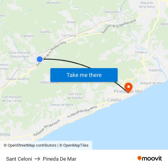 Sant Celoni to Pineda De Mar map