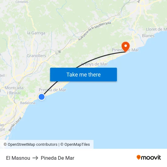 El Masnou to Pineda De Mar map