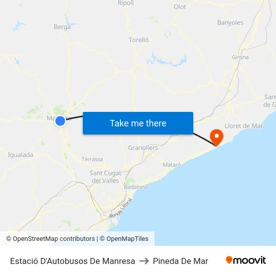 Estació D'Autobusos De Manresa to Pineda De Mar map
