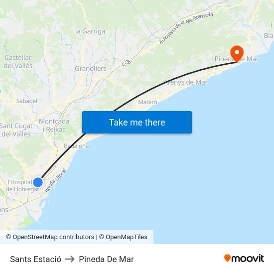 Sants Estació to Pineda De Mar map