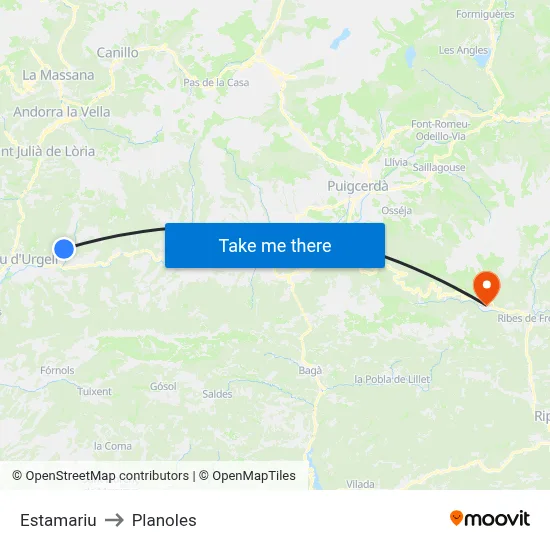 Estamariu to Planoles map