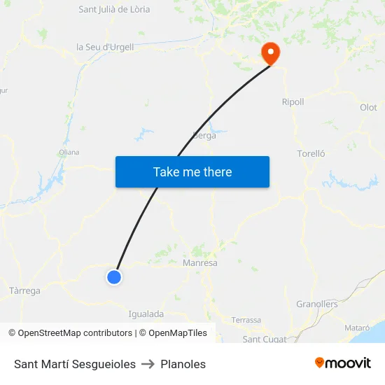 Sant Martí Sesgueioles to Planoles map