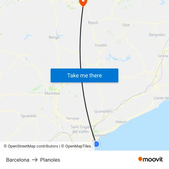 Barcelona to Planoles map