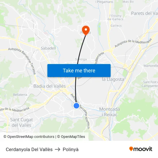 Cerdanyola Del Vallès to Polinyà map