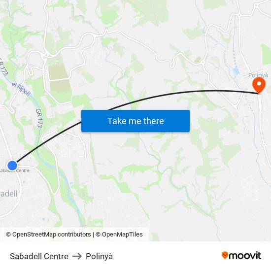 Sabadell Centre to Polinyà map