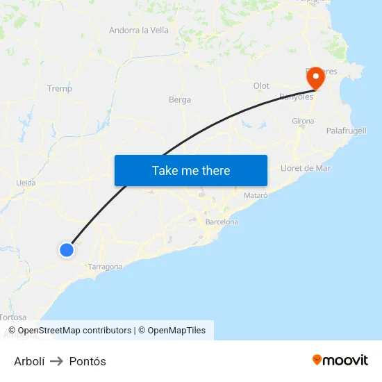 Arbolí to Pontós map
