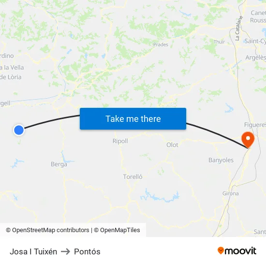 Josa I Tuixén to Pontós map