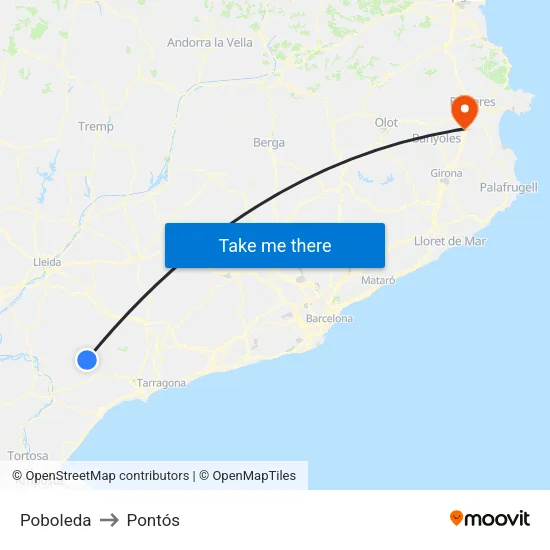 Poboleda to Pontós map