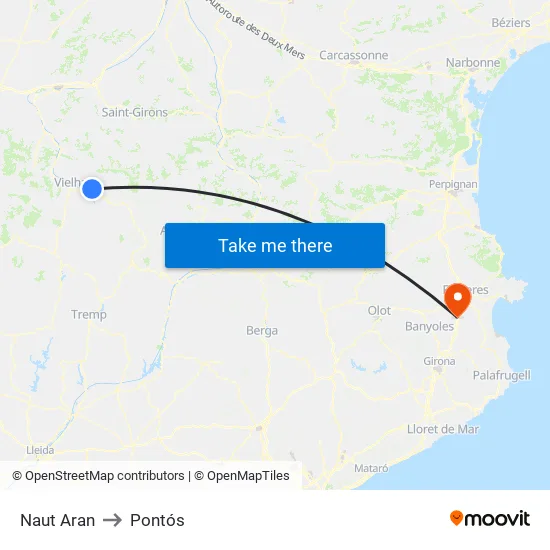 Naut Aran to Pontós map