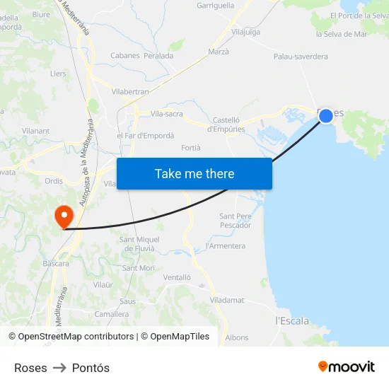 Roses to Pontós map