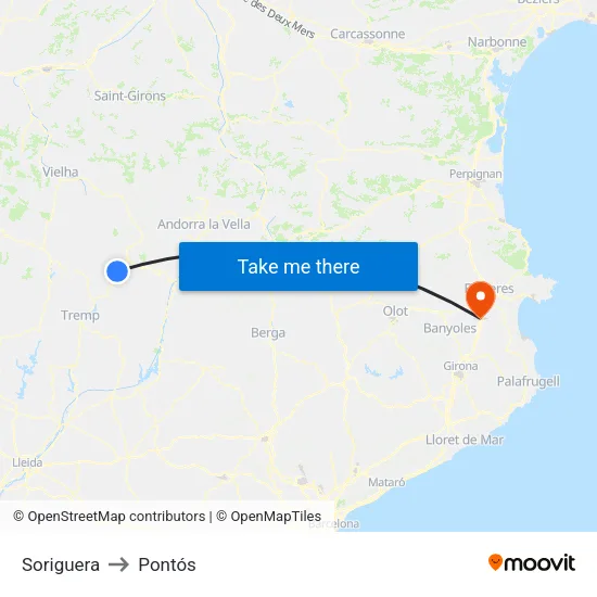 Soriguera to Pontós map