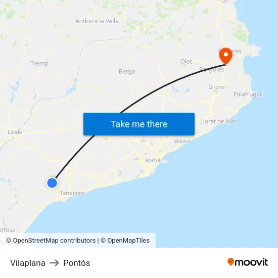 Vilaplana to Pontós map