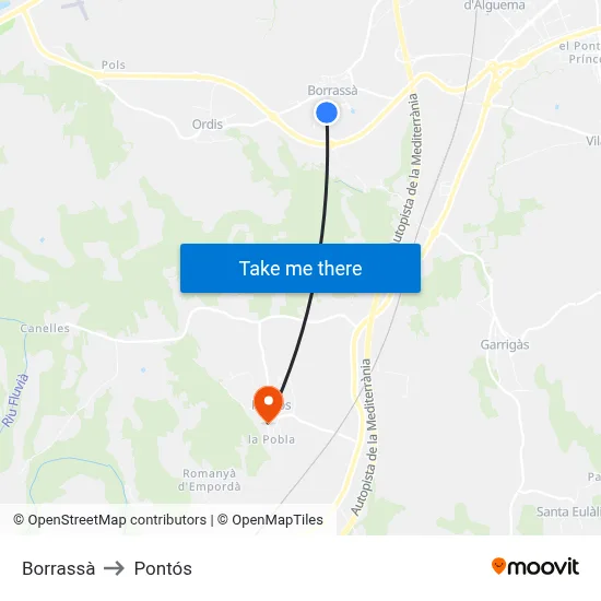 Borrassà to Pontós map