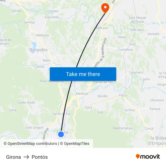 Girona to Pontós map