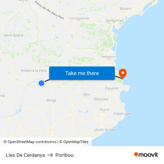 Lles De Cerdanya to Portbou map