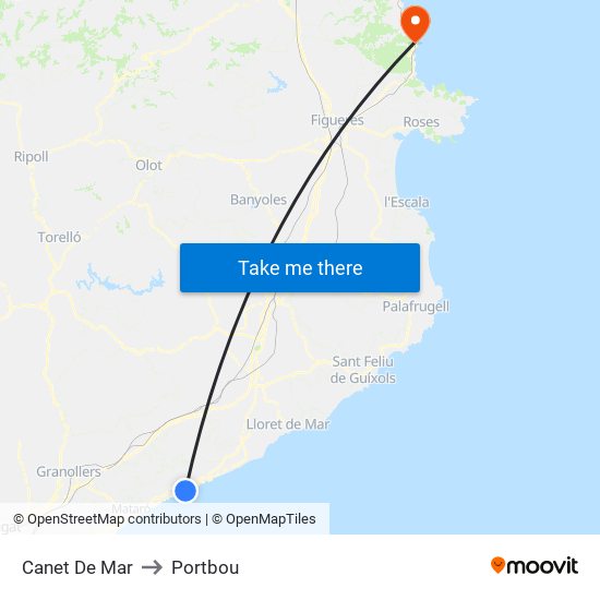 Canet De Mar to Portbou map