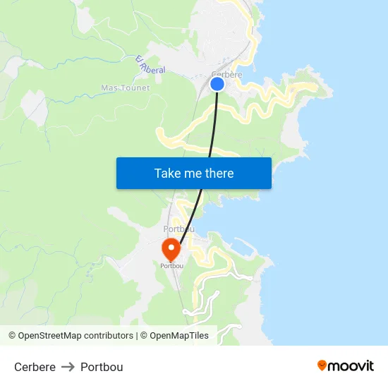 Cerbere to Portbou map