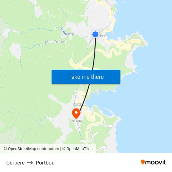 Cerbère to Portbou map