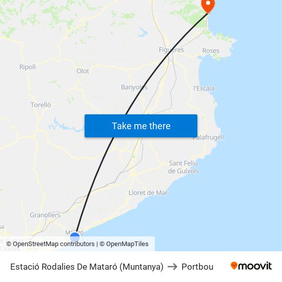 Estació Rodalies De Mataró (Muntanya) to Portbou map