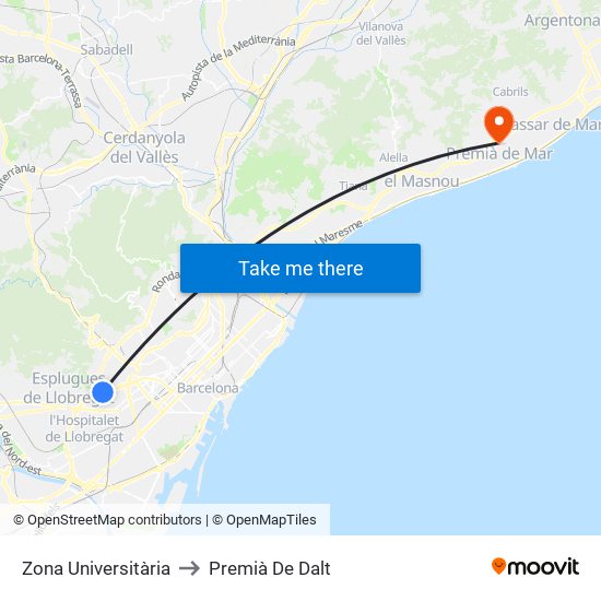 Zona Universitària to Premià De Dalt map
