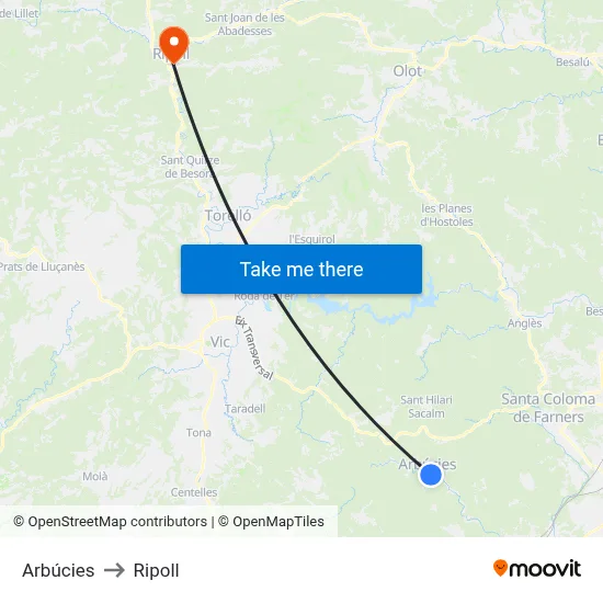 Arbúcies to Ripoll map