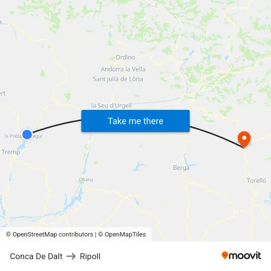Conca De Dalt to Ripoll map