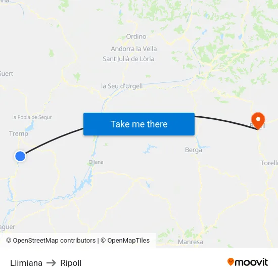 Llimiana to Ripoll map