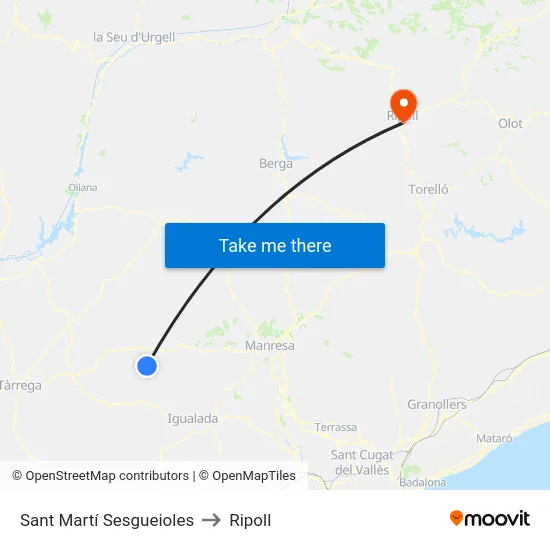 Sant Martí Sesgueioles to Ripoll map