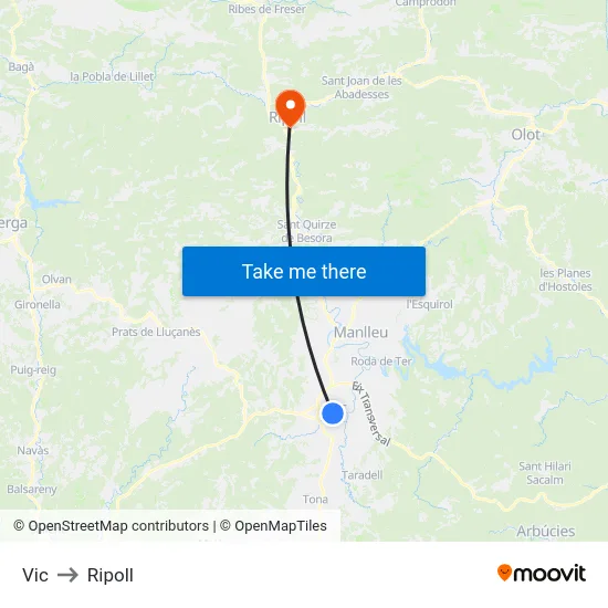 Vic to Ripoll map
