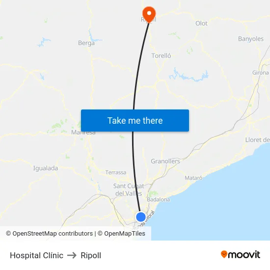 Hospital Clínic to Ripoll map