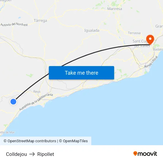 Colldejou to Ripollet map
