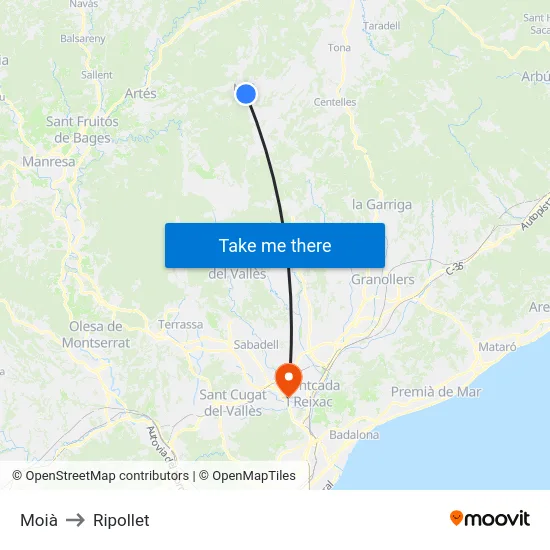 Moià to Ripollet map