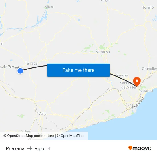 Preixana to Ripollet map
