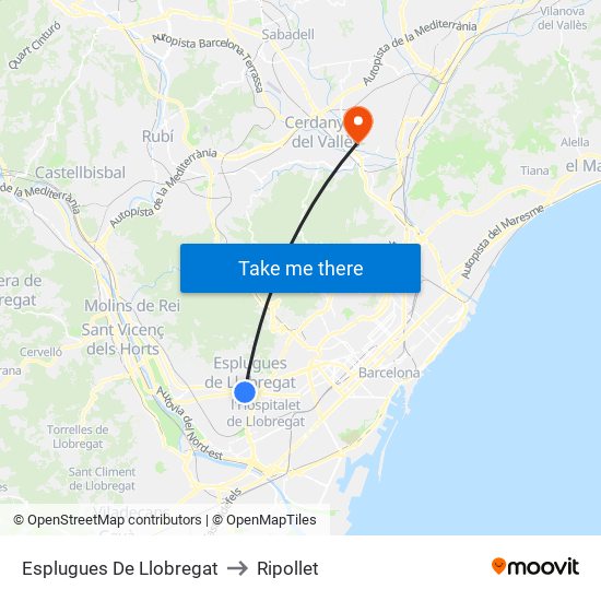 Esplugues De Llobregat to Ripollet map