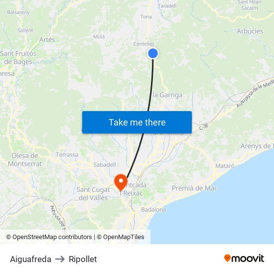 Aiguafreda to Ripollet map