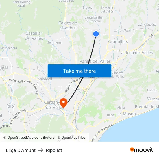 Lliçà D'Amunt to Ripollet map