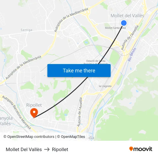 Mollet Del Vallès to Ripollet map