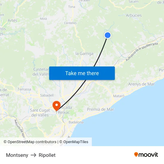 Montseny to Ripollet map