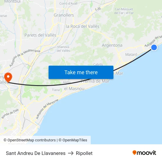 Sant Andreu De Llavaneres to Ripollet map