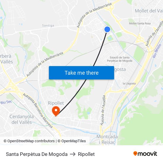 Santa Perpètua De Mogoda to Ripollet map