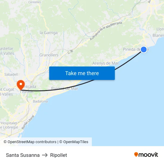 Santa Susanna to Ripollet map
