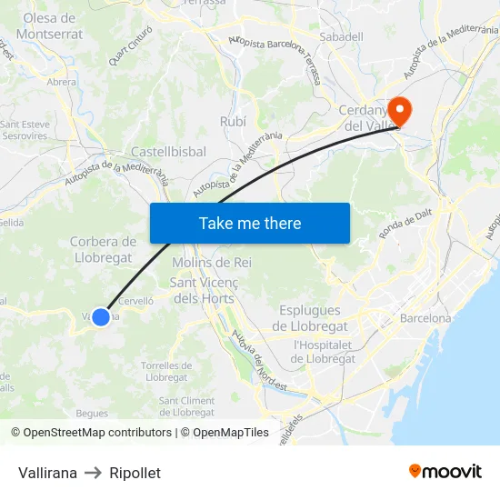 Vallirana to Ripollet map