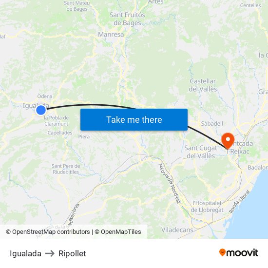 Igualada to Ripollet map
