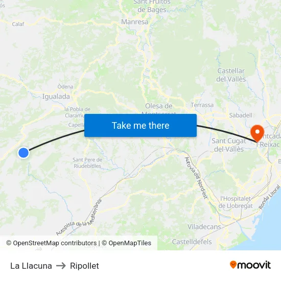 La Llacuna to Ripollet map