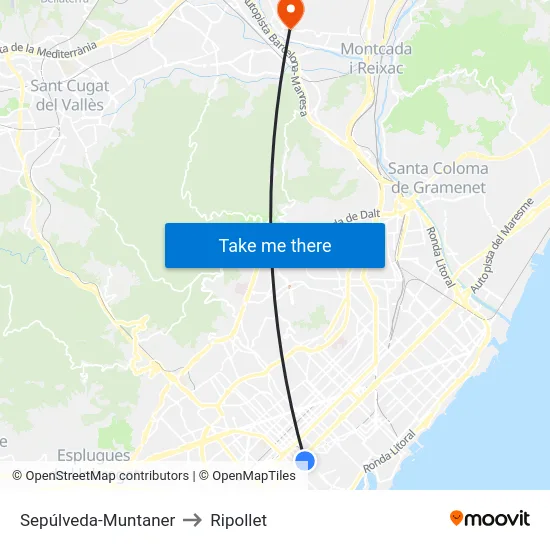 Sepúlveda-Muntaner to Ripollet map